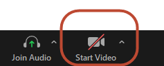 Screenshot of Zoom window, with red outline around the Start Video button