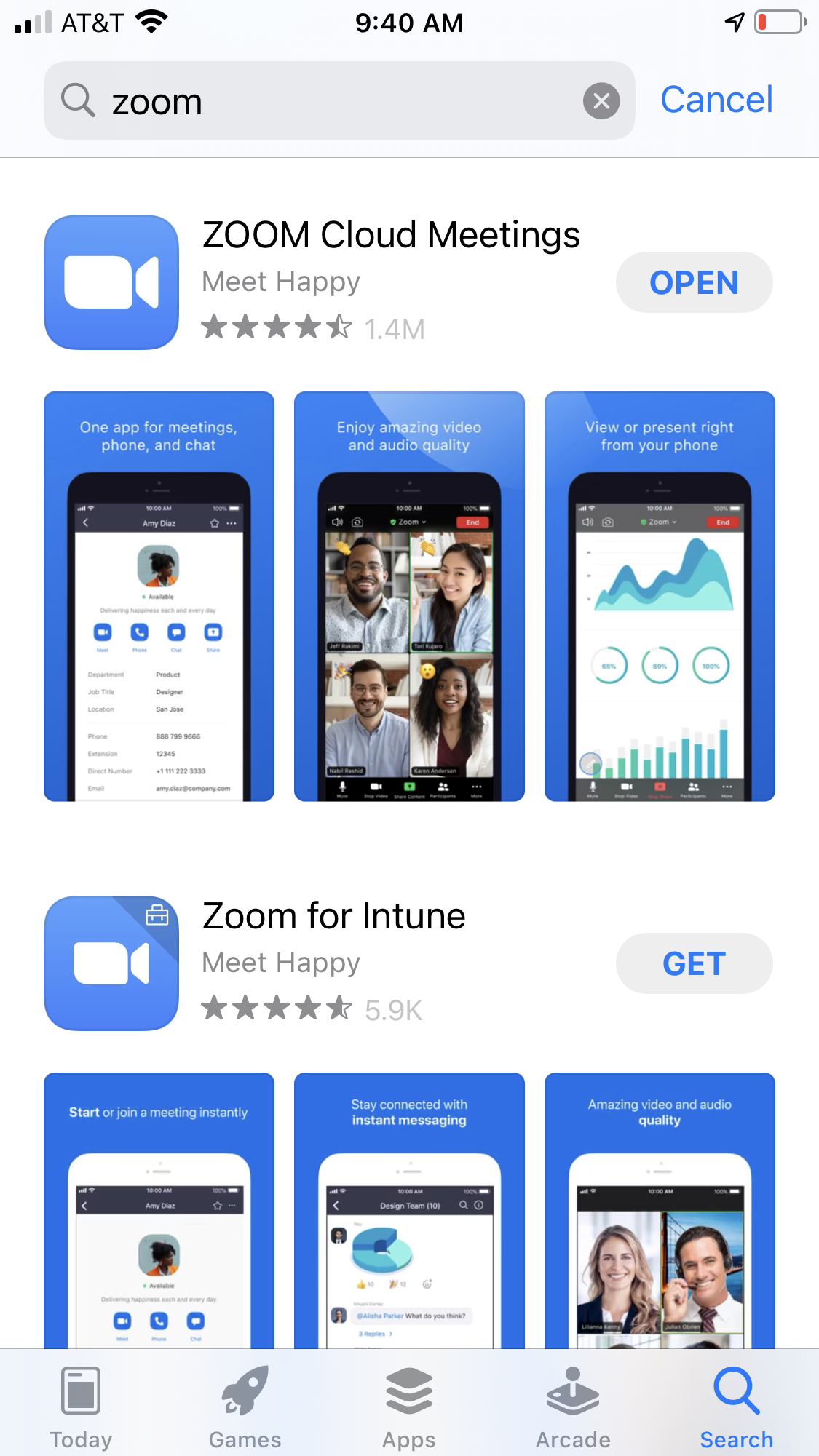 Screenshot of downloading Zoom from Apple App Store